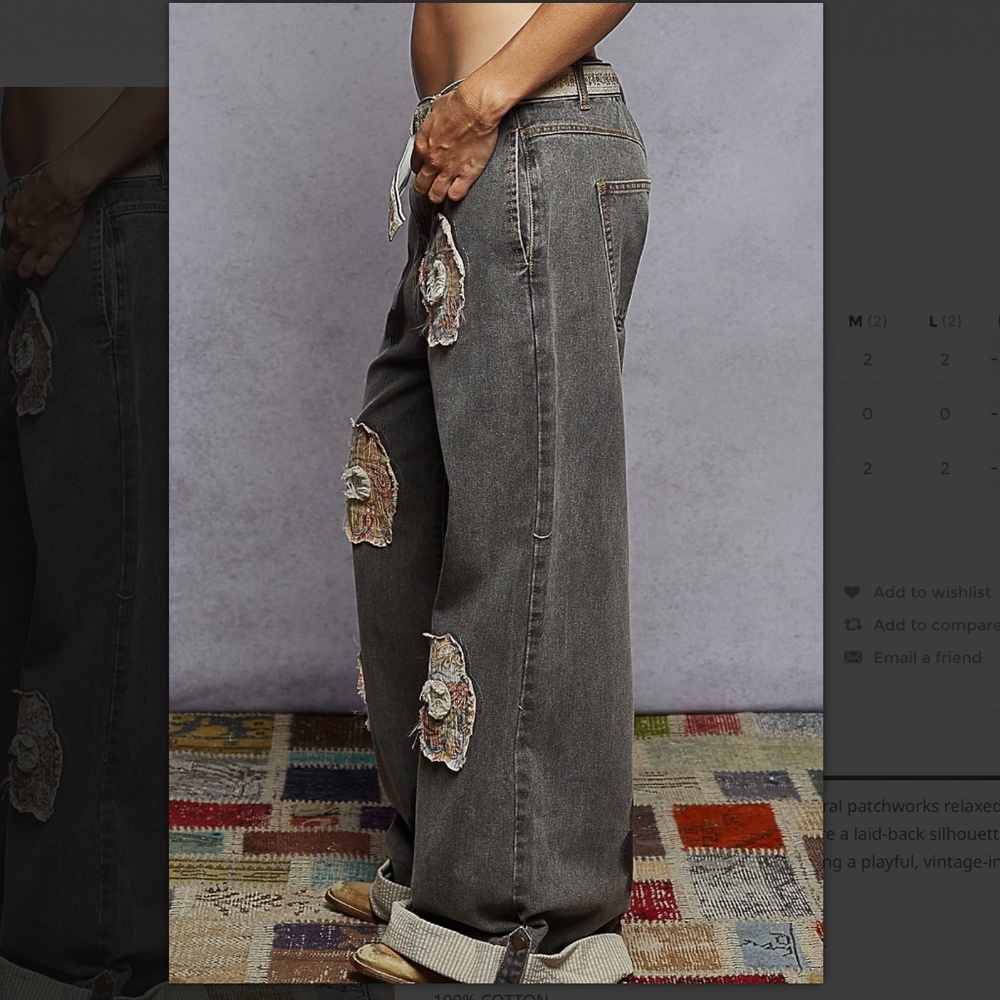 POL Women's Straight Leg Jeans in Washed Gray with Floral Patches - Picture 3 of 6